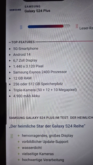 Samsung S 24+  Dual  256 GB  Bild 3