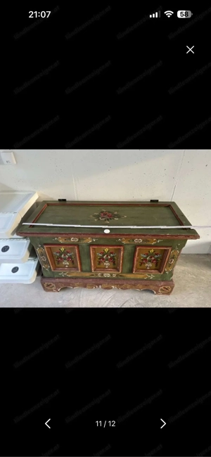 Antike Voglauer Bauerntruhe - handbemalt, Massivholz, Landhausstil Bild 7