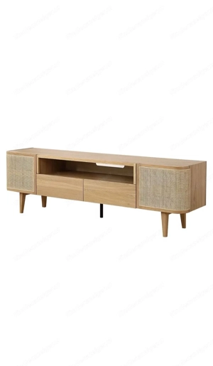 TV Bank   Lowboard Eiche & Rattangeflecht Bild 2