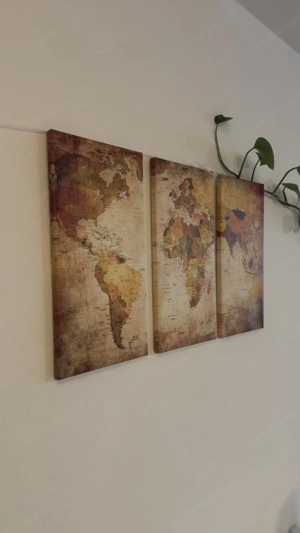 3-teiliges Weltkarten Wandbild   Vintage Stil   65   40 cm Bild 2