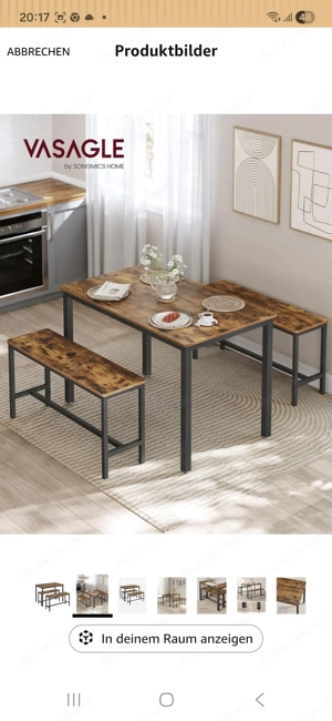 Tisch für kleine Wohnung mit zwei Bänken