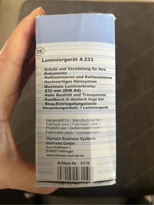 Laminiergerät Olympia A233 und Peach Laminierfolien Bild 2