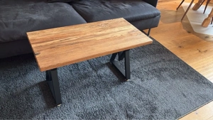 Sofatisch Eiche massiv handgefertigt mit schwarzen Metallbeinen   auch auf Wunschmaß Bild 2