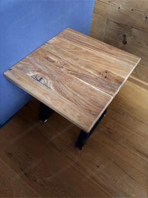Beistelltisch Eiche massiv handgefertigt mit schwarzen Metallbeinen   auch auf Wunschmaß Bild 5