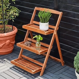 Pflanzenregal aus Holz   3-stufiger Blumenständer für Balkon, Terrasse oder Garten Bild 2