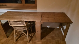 Massiver Holztisch   Schreibtisch + Rattanstuhl   ausziehbar Bild 2
