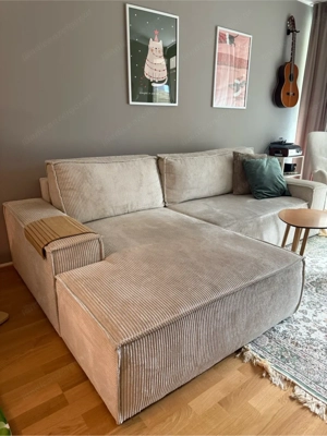 Couch Beige Cord Ausziehbar Bild 3