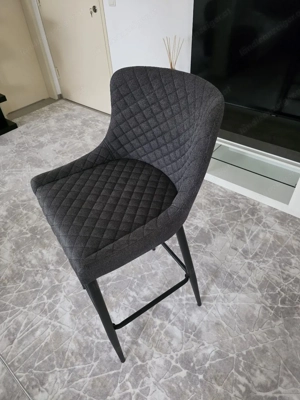 Barstuhl PEBRINGE mit Rückenlehne grauer Stoff schwarz Bild 3