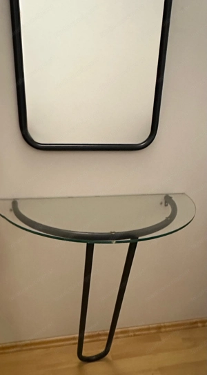 Moderner Wandspiegel + Glastisch Set - schwarzer Metallrahmen - ideal für Vorraum Bild 4