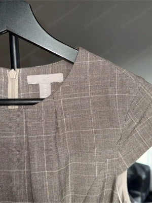 H&M Kleid grau kariert mit Kappenärmeln & Gürtel - elegant   Business Bild 4