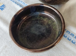 Kugelvase mit Tasse, Keramik schwarz Gold Dekor, abstrakt Giraffe-Muster Bild 2