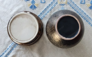 Kugelvase mit Tasse, Keramik schwarz Gold Dekor, abstrakt Giraffe-Muster Bild 4