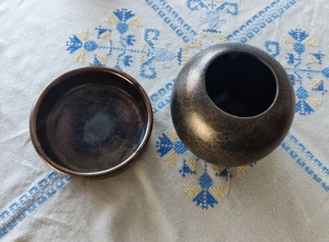 Kugelvase mit Tasse, Keramik schwarz Gold Dekor, abstrakt Giraffe-Muster Bild 3