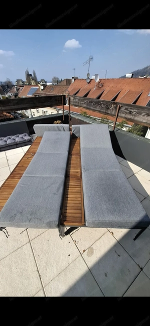 2 Sonnenliegen mit verstellbarem Kopfteil einzeln oder zu zusammen nutzbar