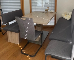 Esstisch und Bank im grau und braun Bild 2