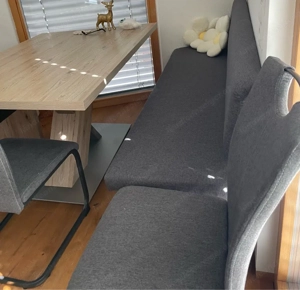 Esstisch und Bank im grau und braun Bild 3