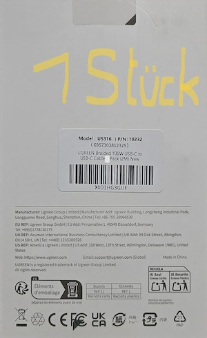 Ugreen 100w usb-c auf usb-c kabel (2 meter)   neu & ovp Bild 2