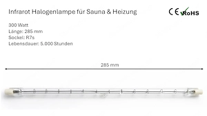 5 Stück: 285 mm R7s 300 Watt Infrarot Halogenlampe für Sauna & Heizung