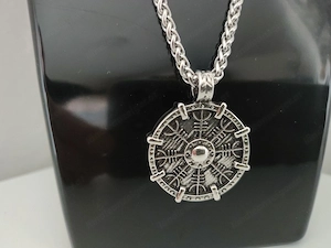 Viking Kompass Kette   Vegvisir Anhänger aus Edelstahl   nordischer Stil Bild 2