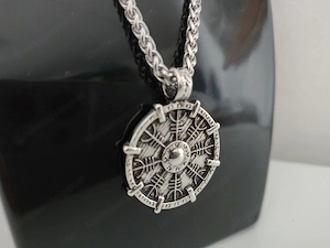 Viking Kompass Kette   Vegvisir Anhänger aus Edelstahl   nordischer Stil Bild 3