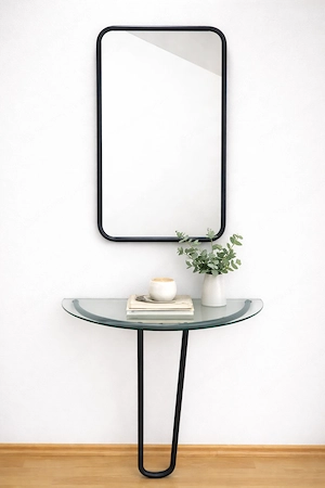 Moderner Spiegel + Glaskonsole Set - Metall schwarz - wie neu - stilvoller Vorraum