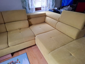 Gelbes Sofa L-förmig aus Stoff mit Ausziehfunktion und Stauraum Bild 3