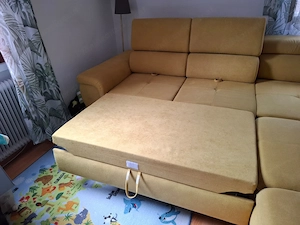 Gelbes Sofa L-förmig aus Stoff mit Ausziehfunktion und Stauraum Bild 5