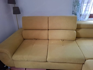 Gelbes Sofa L-förmig aus Stoff mit Ausziehfunktion und Stauraum Bild 4
