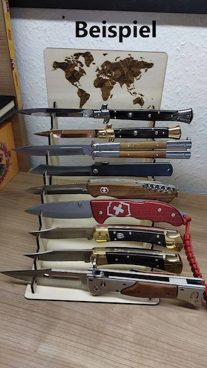 Messer Steller Ständer Display Halter Holz für 9 -11 Taschenmesser Breite bis 200mm gelasert ab 30  Bild 5