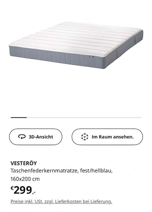 Bett inkl. Lattenrost inkl. Matratze + Topper + 2x Leintuch Bild 4