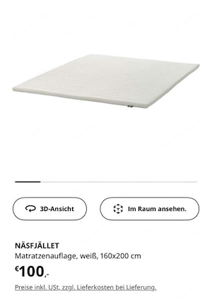 Bett inkl. Lattenrost inkl. Matratze + Topper + 2x Leintuch Bild 3