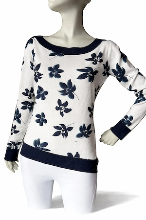 Damen Sommerpullover Gr. 38 weiß  blau mit Blumen & Strass - kaum getragen