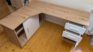 Eckschreibtisch Eiche Optik weiß - sehr guter Zustand Bild 3