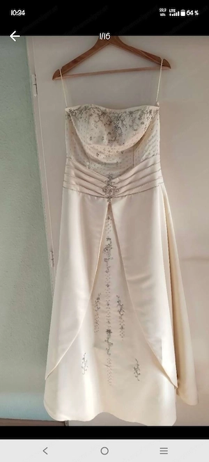 Brautkleid 1x getragen, zartgelb bodenlang Gr 40 mit passender Stola Bild 5