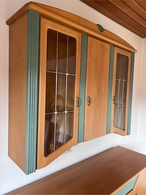 Wohnwand   Schrank-Kombination in Holz mit türkisen Akzenten   2-teilig Bild 5