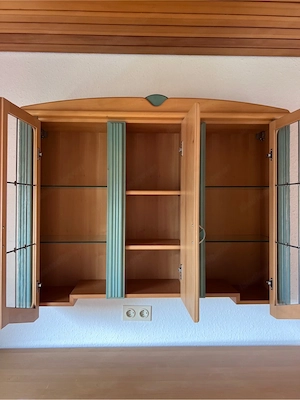 Wohnwand   Schrank-Kombination in Holz mit türkisen Akzenten   2-teilig Bild 3