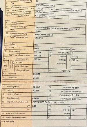 Vespa Primavera 50 ccm 2 Takt Bild 6