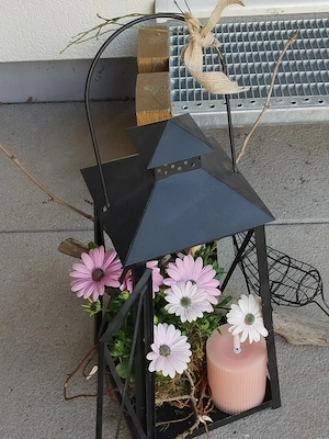 Deko Laterne mit Blumen und Vogel  Bild 2