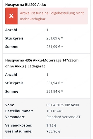 Husquarna 435i Akku Kettensäge Bild 3
