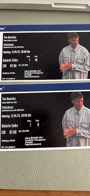 Tim Bendzko    2 Tickets am 22. Mai in Zürich (Reihe 1) Bild 2