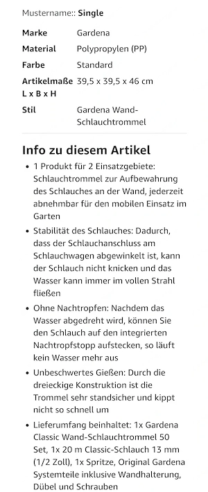 Gardena Classic Wand-Schlauchtrommel 50 Set  Bild 4