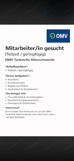 Wir suchen Mitarbeiter in bei der OMV