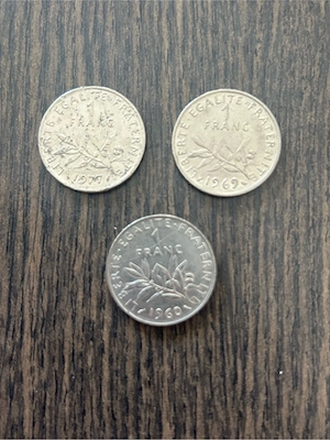 3 Münzen: 1 Franc Umlaufmünzen Frankreich