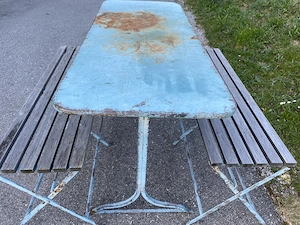 Gartengarnitur, 2 Bänke, 1 Tisch, Metall I Holz, Shabby Bild 3