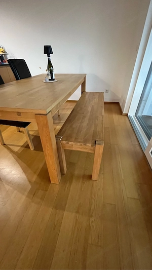 Eichenvollholztisch mit Bank - ausziehbar und massiv Bild 3