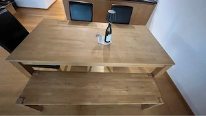 Eichenvollholztisch mit Bank - ausziehbar und massiv