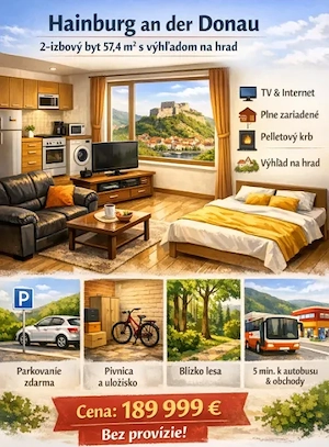 Hainburg an der Donau   2-izbov  byt 57,4 m  s v h adom na hrad