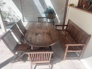 7-teilige Terrassengarnitur Gartenstühle Gartentisch Gartengarnitur Bank Terrassentisch Bild 2