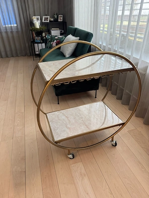 Barwagen Gold mit Marmoroptik & Rollen - im Vintage Stil Bild 2