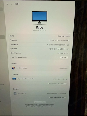 iMac 27 Zoll 2020 40GB Ram Bild 2